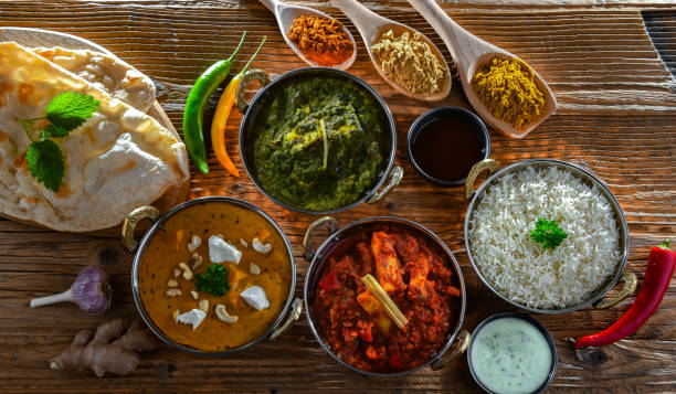 istock Composition with Indian dishes with basmati rice 1613768171