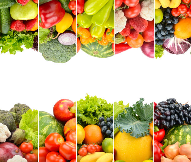 istock Frame healthy vegetables and fruits isolated on white 1613769255