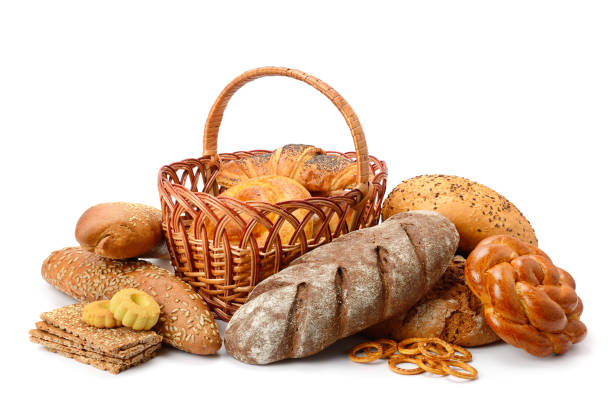 istock Collection of bread products isolated on white 1613769257