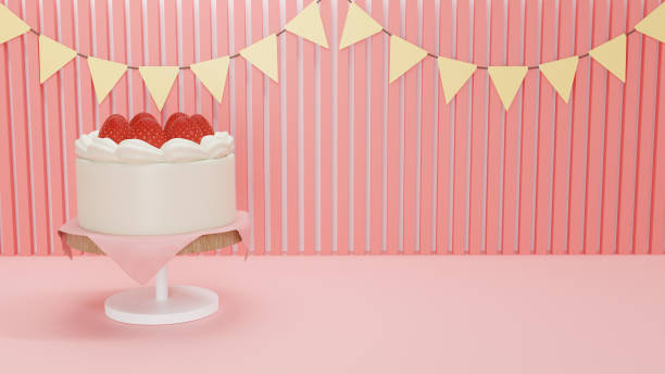 istock 3d rendering birthday podium and  strawberry cake 1613771367