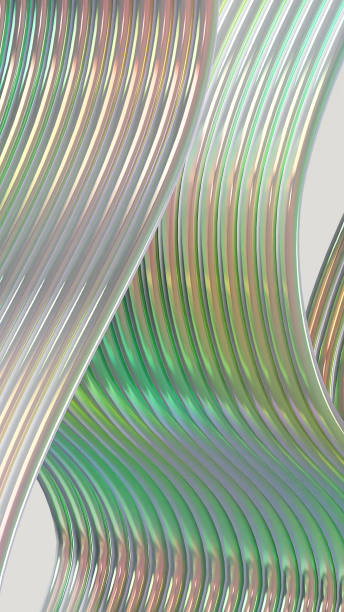 istock Pearlescent iridescent shiny 3D wavy lines abstract background 1613779425