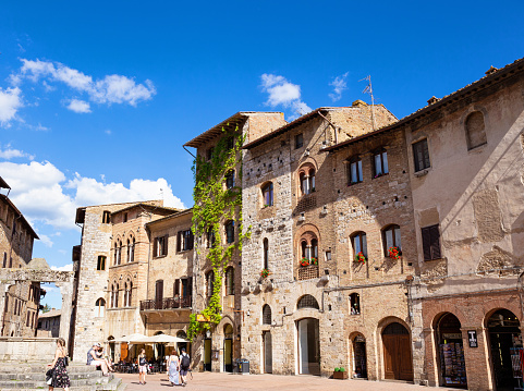 San Gimignano, Italy, June 20, 2018 - Old town of San Gimignano, Tuscany
