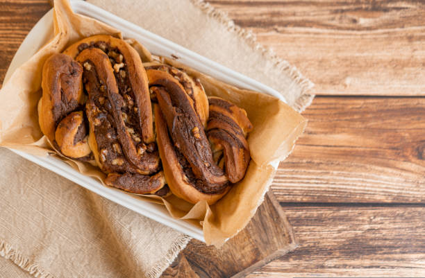 istock Freshly baked Chocolate babka, top view. 1613817502