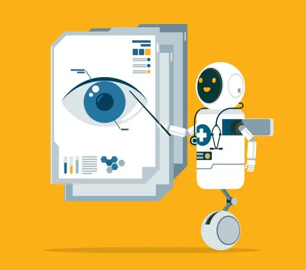 Vector illustration of AI doctor training lecture about anatomy - Human Eye