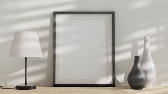 3D rendering frame mockup template with gobo light