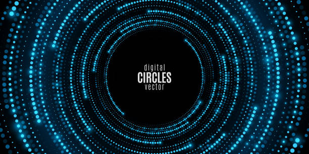istock Digital circles of blue glowing dots for your futuristic cover. Big Data visualization into cyberspace with swirl energy. Network Information. Modern background. Vector illustration. 1613856627