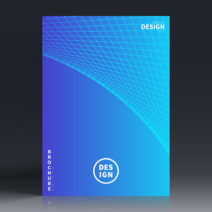 Vertical brochure template with modern and trendy background, isolated on blank background. Abstract geometric illustration composed of curved perspective grid with 3d effect and beautiful color gradient (colors used: Blue, Purple). Can be used for different designs, such as brochure, cover design, magazine, business annual report, flyer, leaflet, presentations... Template for your own design, with space for your text. The layers are named to facilitate your customization. Vector Illustration (EPS file, well layered and grouped). Easy to edit, manipulate, resize or colorize. Vector and Jpeg file of different sizes.