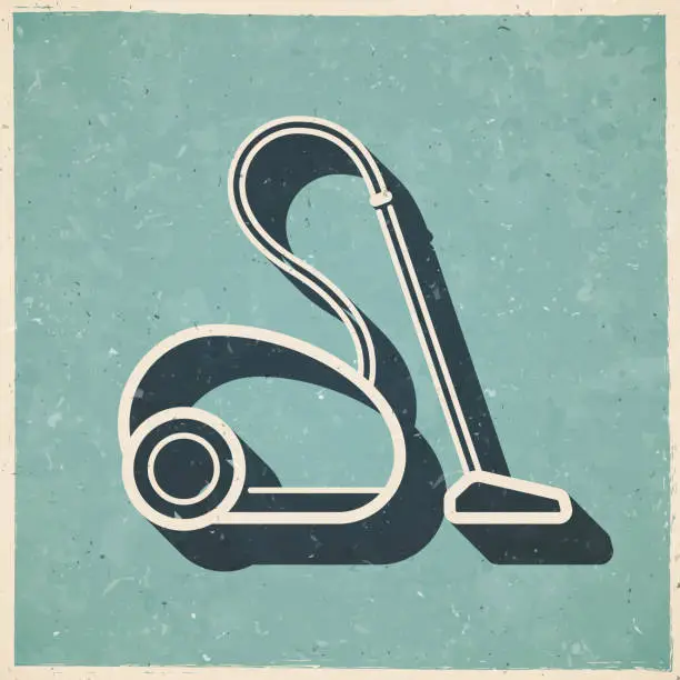 Vector illustration of Vacuum cleaner. Icon in retro vintage style - Old textured paper