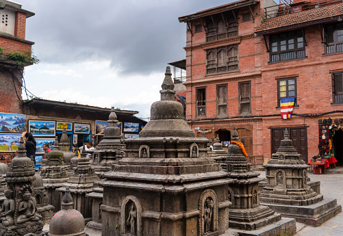Small buddhist stone stupas at Swayambhunath Stupa or Monkey temple, Kathmandu, Nepal.