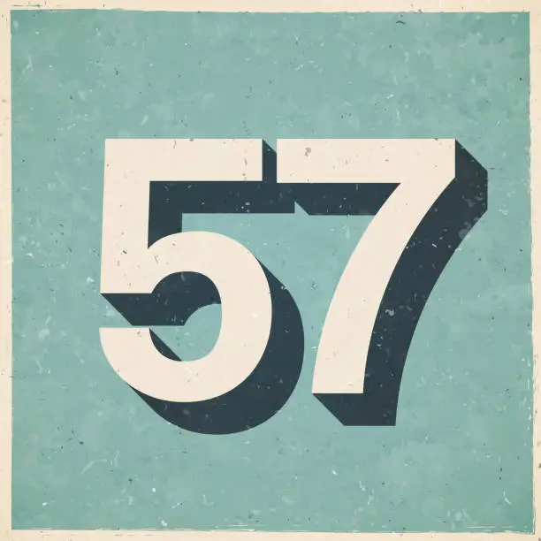 Vector illustration of 57 - Number Fifty-seven. Icon in retro vintage style - Old textured paper
