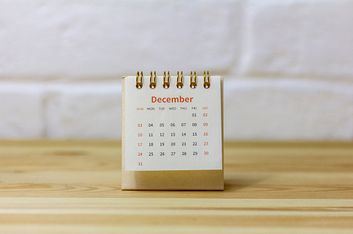 December calendar 2023 on the background of a wooden table.Planning for every day