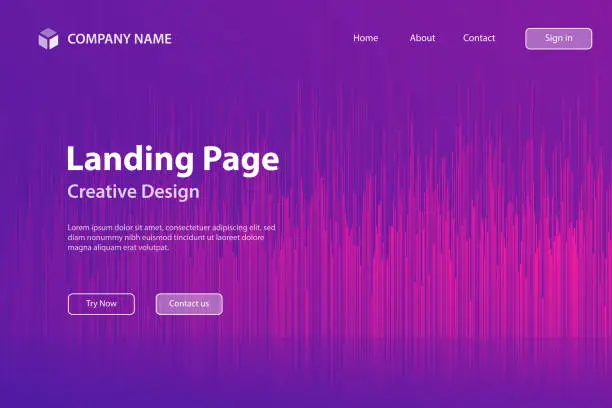 Vector illustration of Landing page Template - Abstract background with vertical lines and Pink gradient