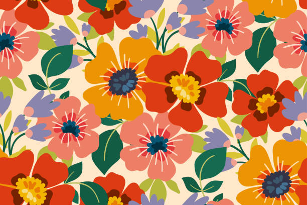 istock Seamless floral pattern, liberty ditsy print with bright summer meadow, colorful daisy flowers, leaves. Vector illustration. 1613919018