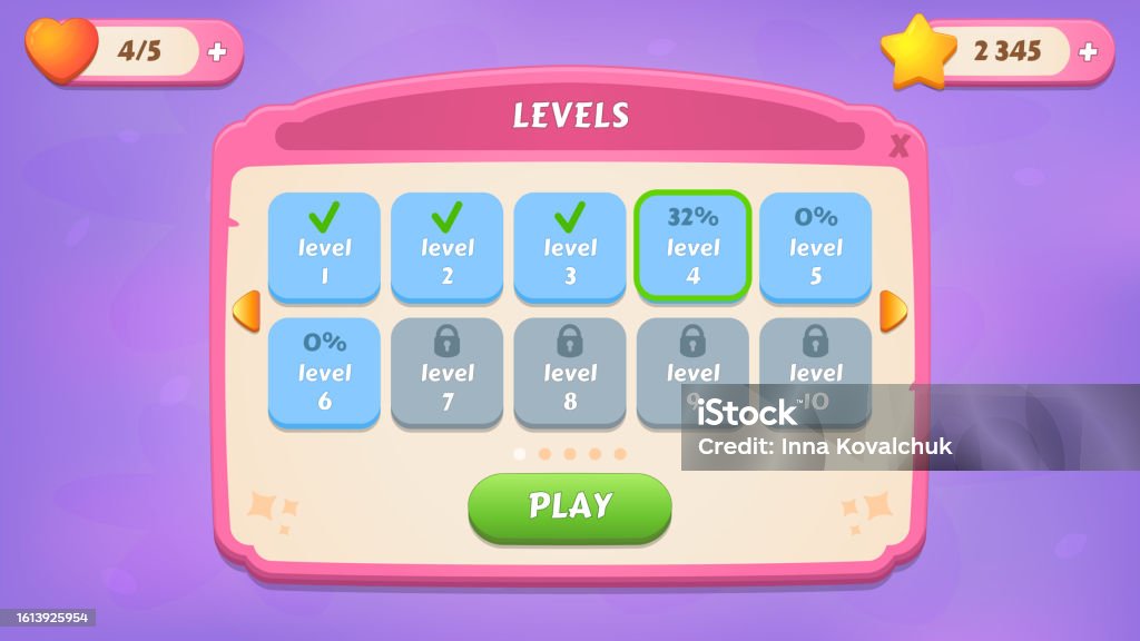 Levels Gui Kit Casual Assets For A Game Mobile A Set Of User Interface ...