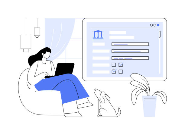 Filling census form online abstract concept vector illustration. Filling census form online abstract concept vector illustration. Citizen with laptop filling population census from home, social science, citizenship count, social movement abstract metaphor. voter registration stock illustrations