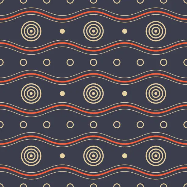 Vector illustration of Seamless vector pattern with small circles, dots and wavy lines.
