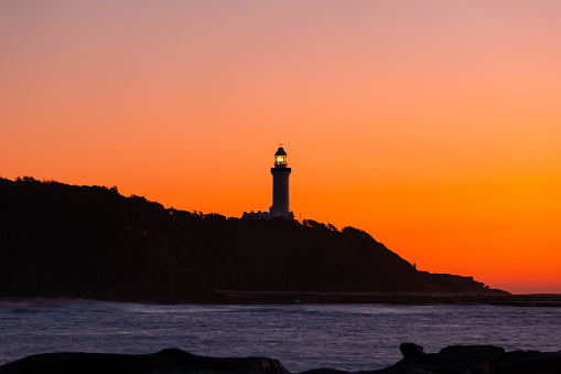 Dawn view of Norah Head Lighthouse, Central Coast, Australia.