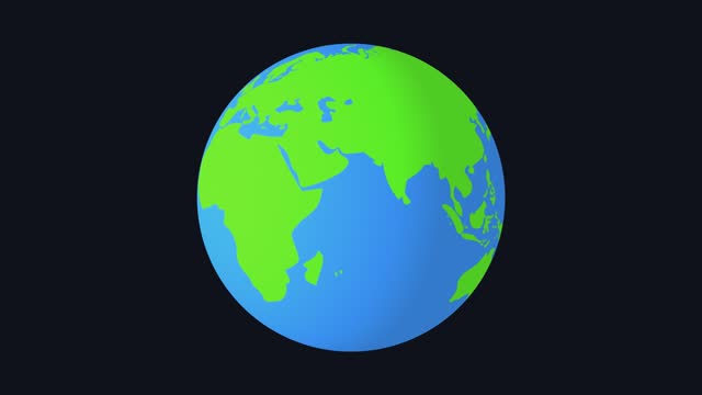Seamless loop footage of planet earth, 360 degree spinning globe sphere  on isolated black background.