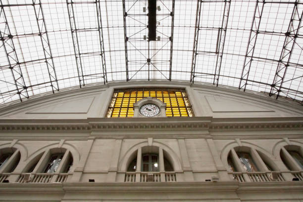 istock Railway station, train station clock, Barcelona,  Spain . 1614007502