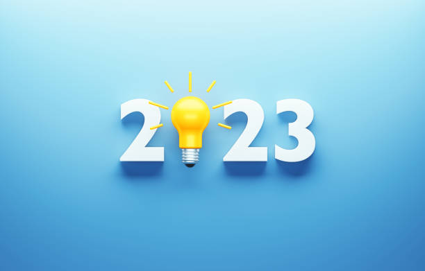 istock 2023 And Yellow Lightbulb On Blue Background 1614017797