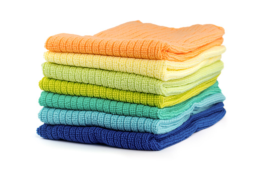 Colorful microfiber rags in a pile