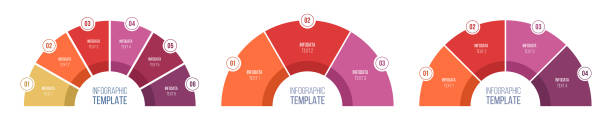 illustrations, cliparts, dessins animés et icônes de ensemble de graphiques infographiques ronds. modèle de conception infographique avec 3, 4 et 6 options. - demi cercle