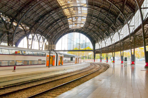 istock Railway station, stationary train, Barcelona,  Spain . 1614036045