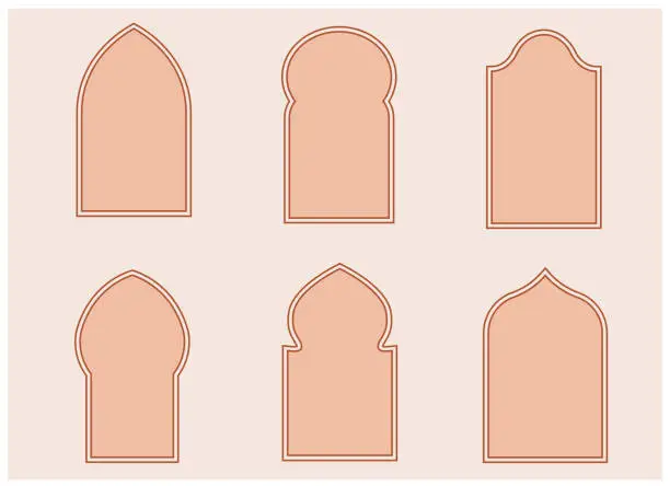 Vector illustration of Oriental style windows and arches in boho style