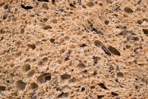 Brown grain bread texture closeup as a background