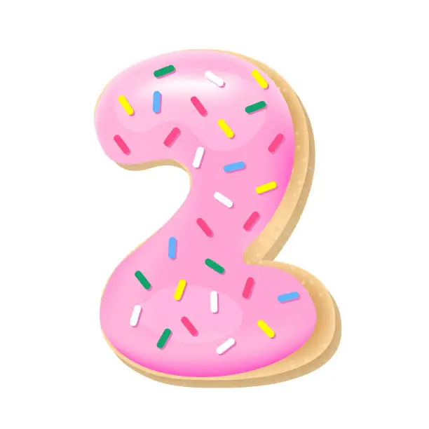 Vector illustration of Vector glazed pink number 2 from donut font.