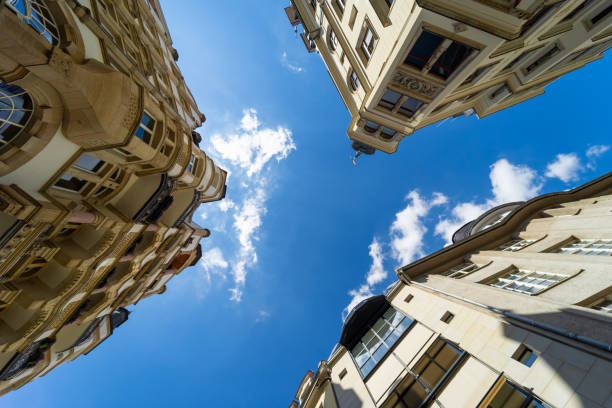 Low angle view of buildings against sky, Germany Leipzig