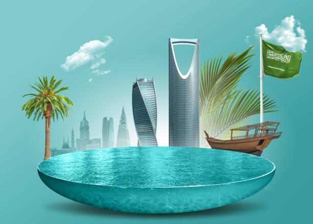 istock Isometric view of Saudi Arabia sea with buildings. abstract pool plot illustration. Saudi Arabia design mock up. import export industry. 1614115903