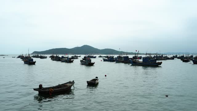 Many small fishing boats by the seaside