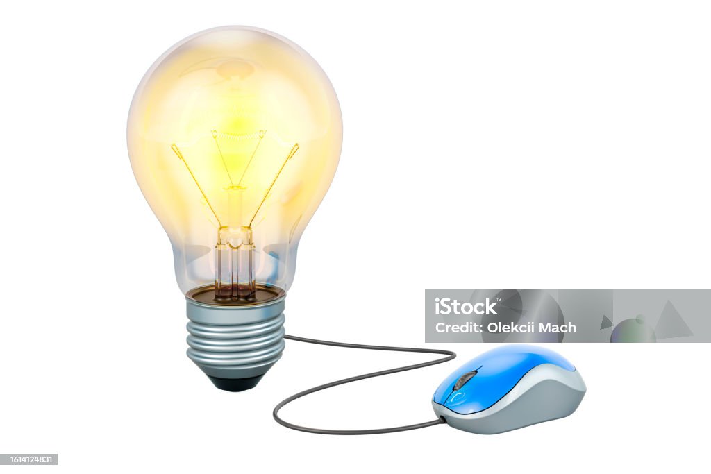 Lightbulb Computer Lightbulb With Computer Mouse 3d Rendering Stock Photo - Download Image ...
