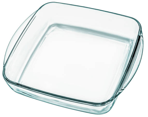 istock Large Rounded Square Clear Glass Cake Baking Dish With Handles Isolated on White Background 1614131250