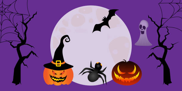 ilustraciones, imágenes clip art, dibujos animados e iconos de stock de imagen vectorial de la escena de la noche espeluznante de halloween - city night spooky skyline