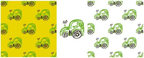 Vector illustration of Set drawings with wax crayons. Print for cloth design, textile, fabric, wallpaper, wrapping paper