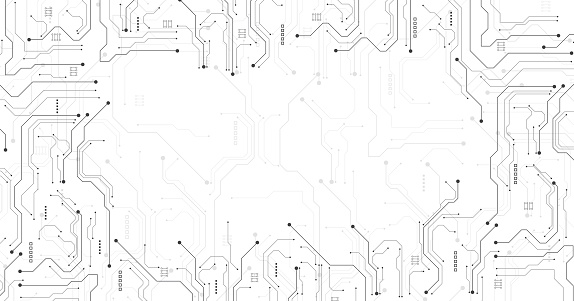 Technology black circuit diagram concept.High-tech circuit board connection system.Vector abstract technology on white background.