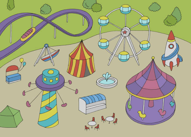 istock Amusement park landscape aerial view graphic color sketch illustration vector 1614168597