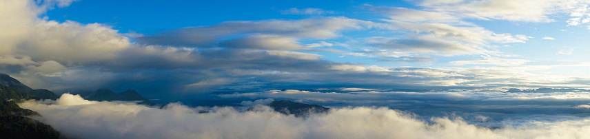 Clouscape on the top of mountain in Paro, Bhutan. Panorama view.