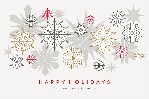 Modern Christmas, Holiday background with stylized snowflakes and stars. Simple and elegant Christmas card design.