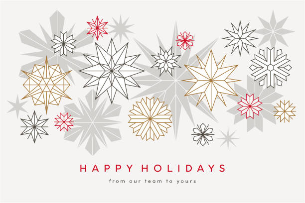 Holiday Background with Stylized Stars and Snowflakes Modern Christmas, Holiday background with stylized snowflakes and stars. Simple and elegant Christmas card design. christmas stars stock illustrations