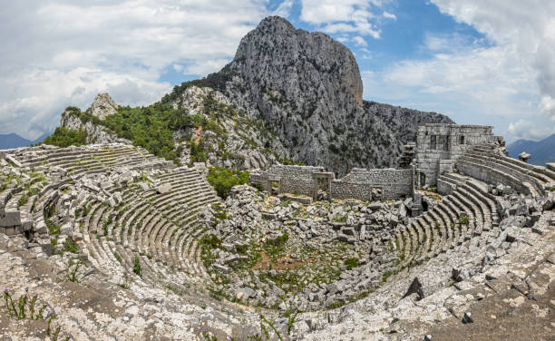 The Amphitheater in the ancient city of Termessos. This historical theater dates back to the ancient Roman period. Antalya, Turkey Termessos is an ancient city abandoned in the 5th century AD. Antalya, Turkey termessos stock pictures, royalty-free photos & images