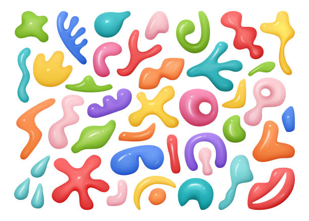istock Set of realistic elements for design of various decorative shapes, blobs and blots doodles isolated on white background. Vector illustration collection of 3d abstract shape in cartoon style 1614285178