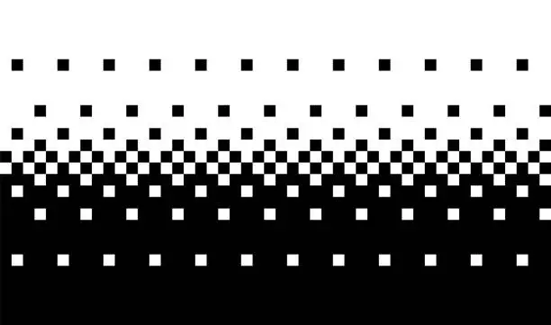 Vector illustration of Black and white seamless background in pixel art style. 8 bit dithering backdrop. Vector illustration.