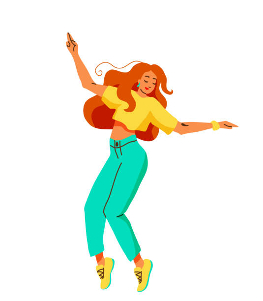 ilustrações, clipart, desenhos animados e ícones de ilustração do vetor do hip hop da dança da menina. dançarina bonita em pose de pé de ponta de dedo de equilíbrio. design de estilo de vida jovem. isolado no fundo branco - dancing breakdancing street city life