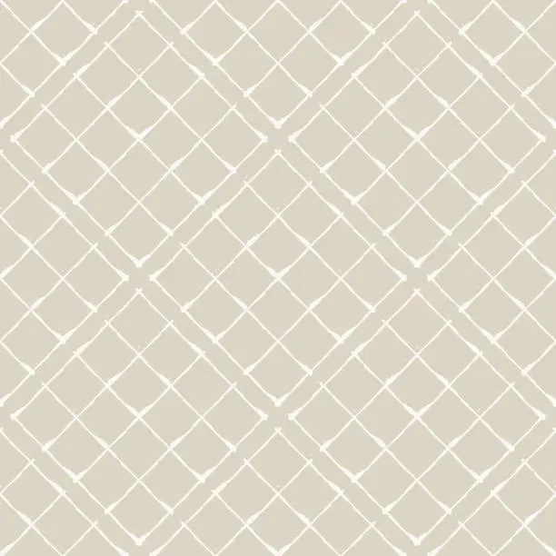 Vector illustration of Neutral vector waffle effect geometric grid. Seamless pattern background. Beige ecru diagonal cotton fiber style backdrop. Woven linen cloth design. Hessian burlap all over print for eco packaging.