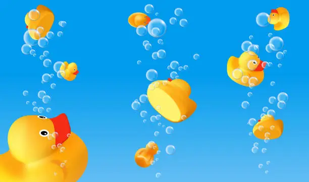 Vector illustration of Background with floating rubber ducks