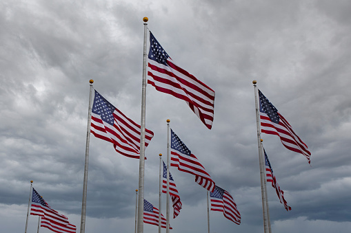 American Flags with Clouds