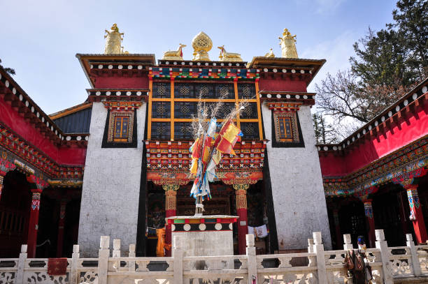 Yunnan, China - May 1, 2014. View of the Tibetan Buddhist temple in Yunnan, China. Yunnan is situated in a mountainous area, with high elevations in the northwest.
